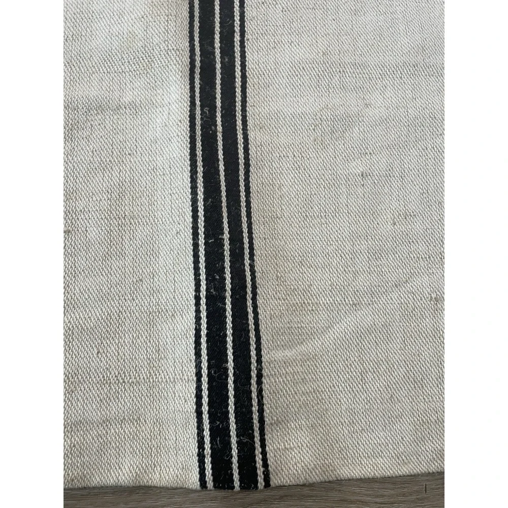 Rustic Vintage  Grain Feed Sack Hemp/Cotton Heavy Nubby Black Stripe‎